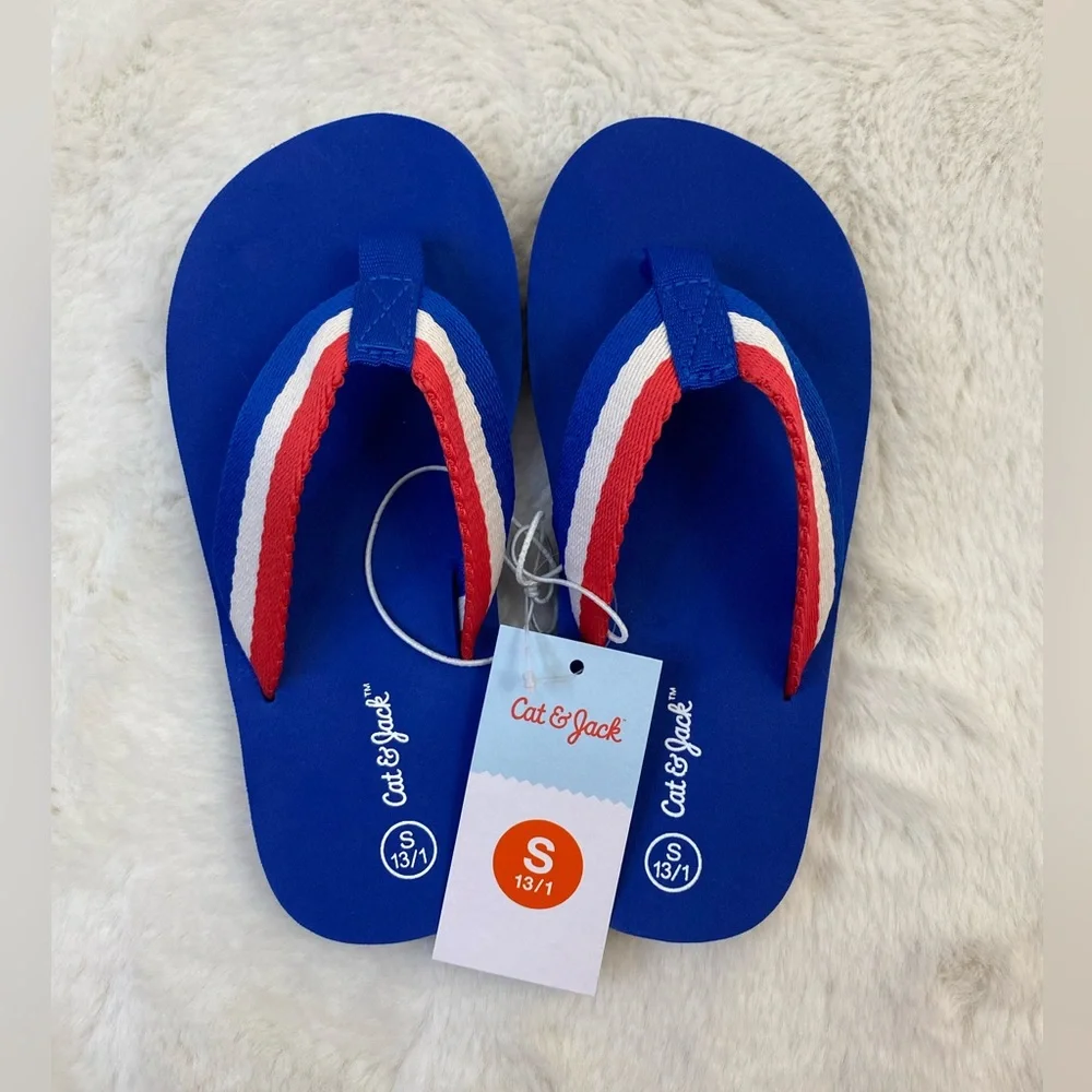CAT & JACK Boys Flip Flops NWT | Size 13/1 | Red White & Blue